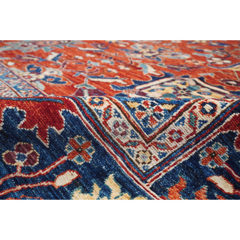 High-Quality Hand-Knotted Red And Navy Area Rug