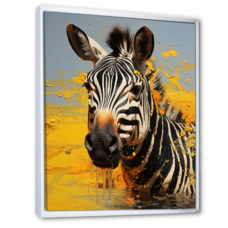 Gouttes de zèbre citron animal - imprimé, H 40 po x l 30 po x P 1,5 po, Toile à cadre flottant blanc