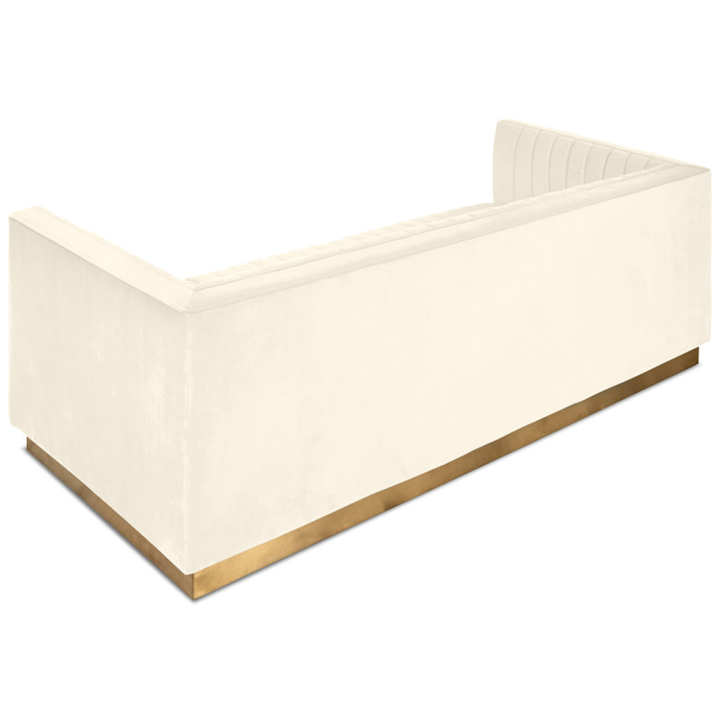 Canapé à accoudoirs carrés en velours de 83 po Dunigan, Crème
