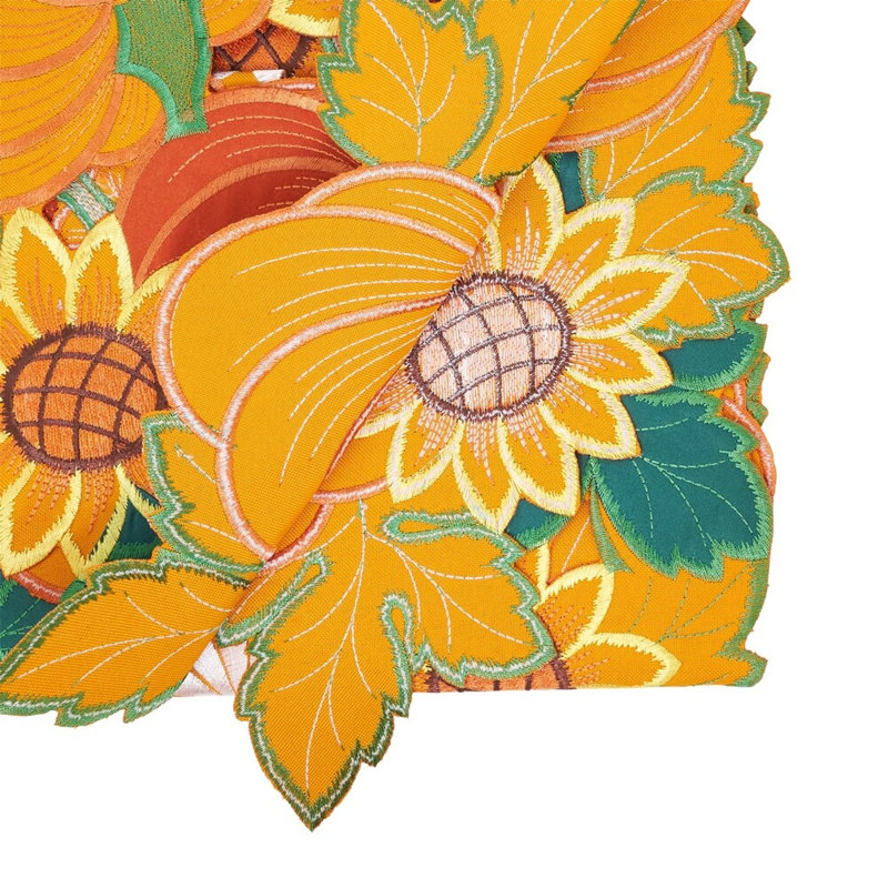 Chemin de table orange citrouille et tournesols brodé 14 po x 72 po