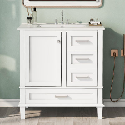 Meuble-lavabo de rangement simple avec comptoir en céramique