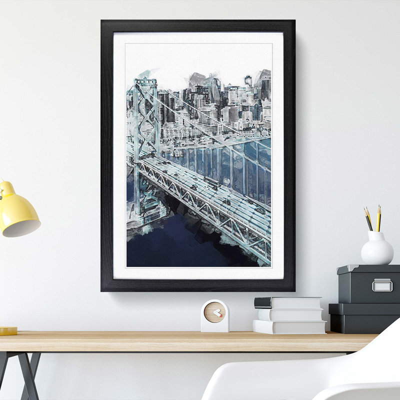 San Francisco Oakland Bay Bridge Abstract - Picture Frame Graphic Art Print, 60cm H x 40cm W x 2cm D, Black
