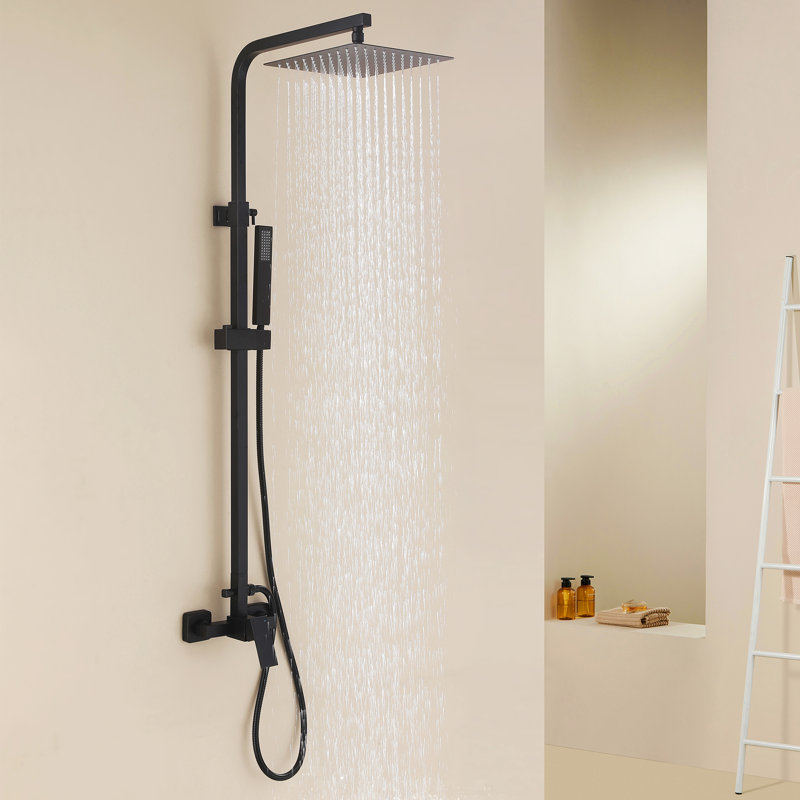 Ensemble de robinet de douche d'extérieur noir mat, pomme de douche à pluie avec douchette, Noir mat