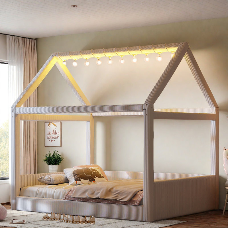 Upholstered Daybed With Led Light Strips, Beige