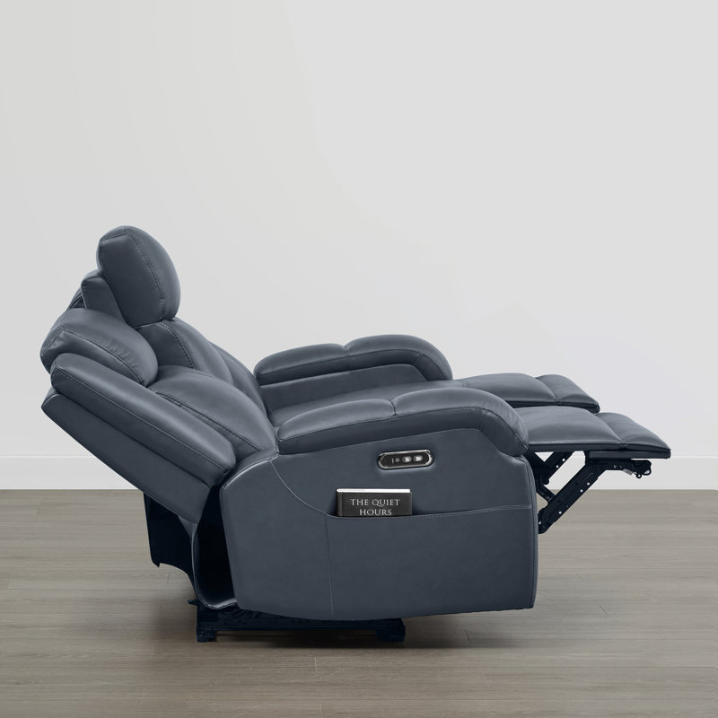 Canapé inclinable électrique en cuir véritable Zachery, Marine, 3