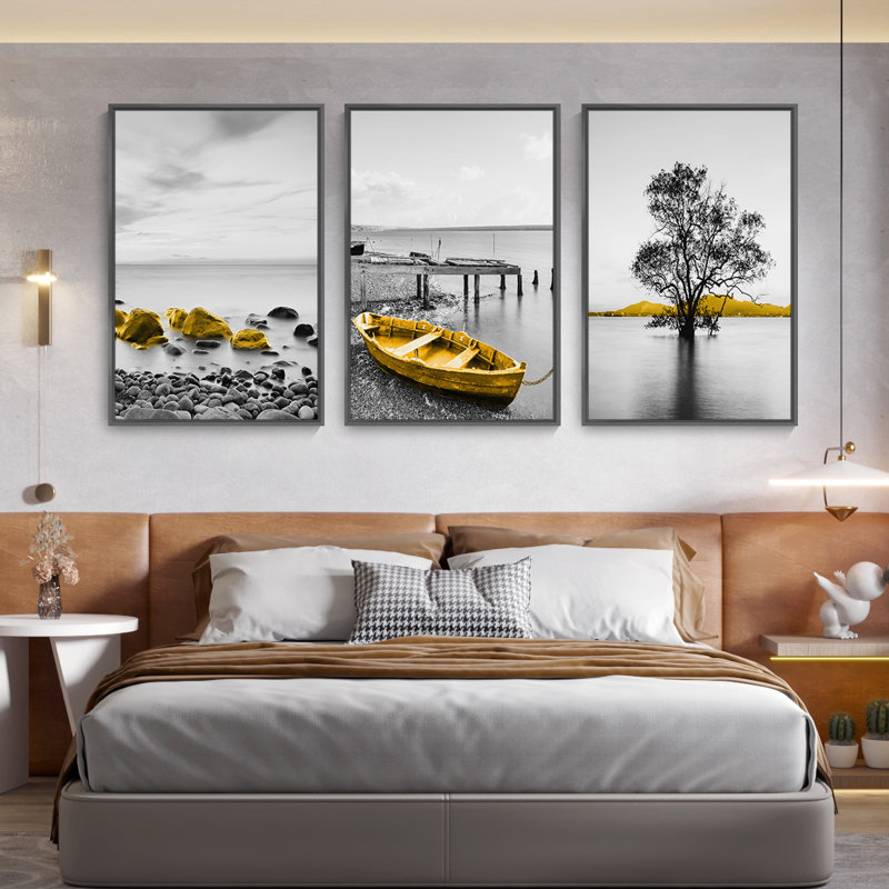 Contrast aluminium encadré, ensemble de 3 reproductions d'art encadrées sur toile, H 24,3 po x l 48,3 po x P 1,65 po