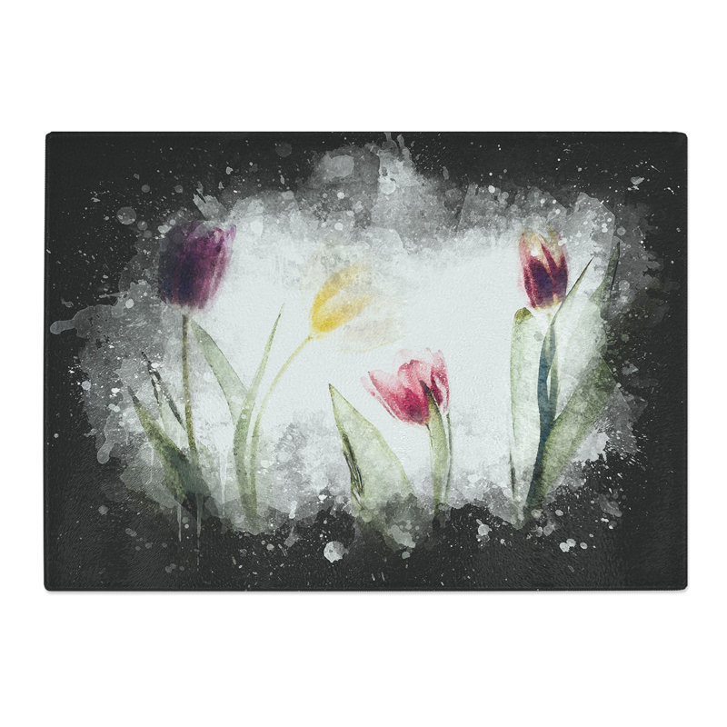 Tempered Glass Colourful Tulip Flowers Chopping Board, 28.5 cm x 39 cm