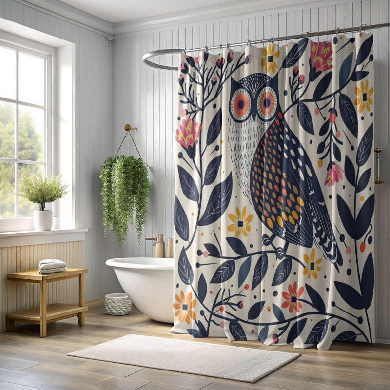 Rideau de douche standard 1 pièce Fall Owl, H 74 po x l 71 po