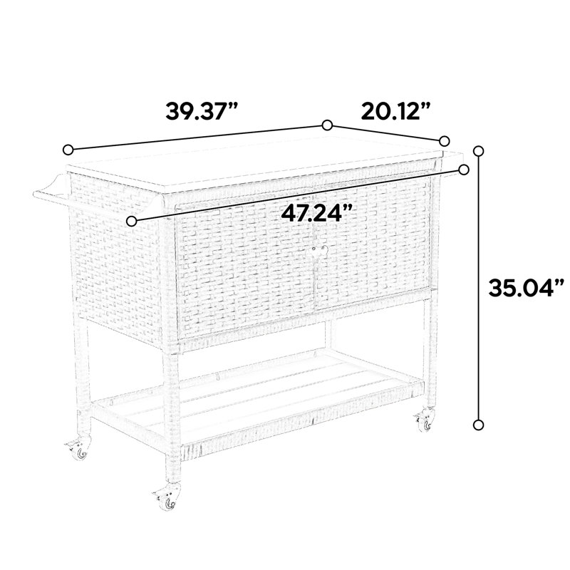 Outdoor Backyard Cart With Wheels And Stainless Steel Tabletop - Brown Beverage