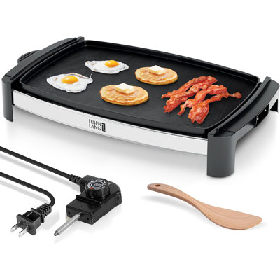 Grand gril électrique de 18 po Lebenlang - pour les œufs, les crêpes, les hamburgers, le contrôle de la température amovible et le revêtement antiadhésif