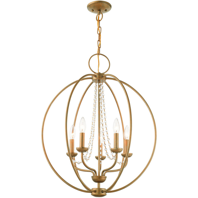 Lustre à 5 lumières Zayan, Feuille d'or antique