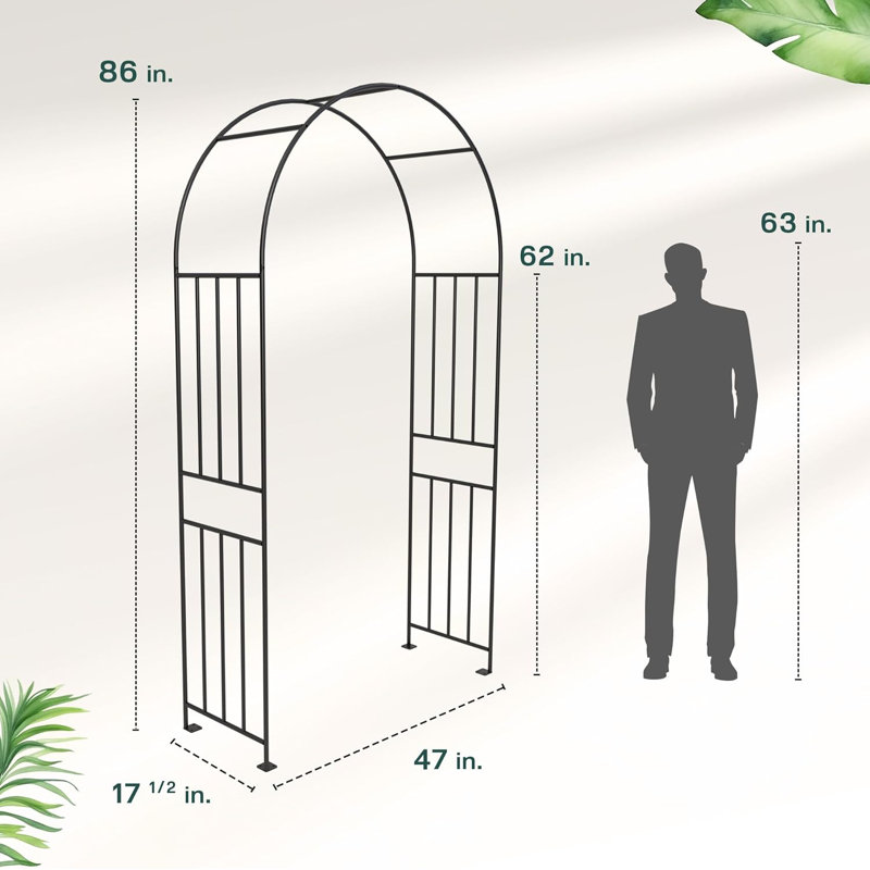 Black Powder-Coated Metal Garden Trellis Arbor, 86in
