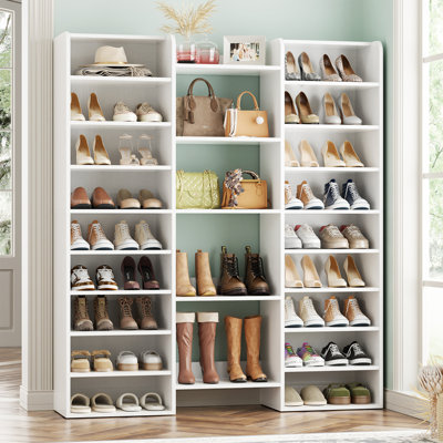 46 Pair Shoe Storage Cabinet ,Tall Shoe Rack With Open Shelves