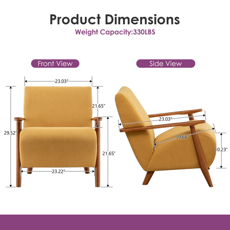 Upholstered Armchair, Yellow Linen