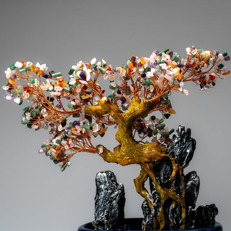 Genuine Multi Gemstone Bonsai Tree In Oval Ceramic Pot (12€ Tall)