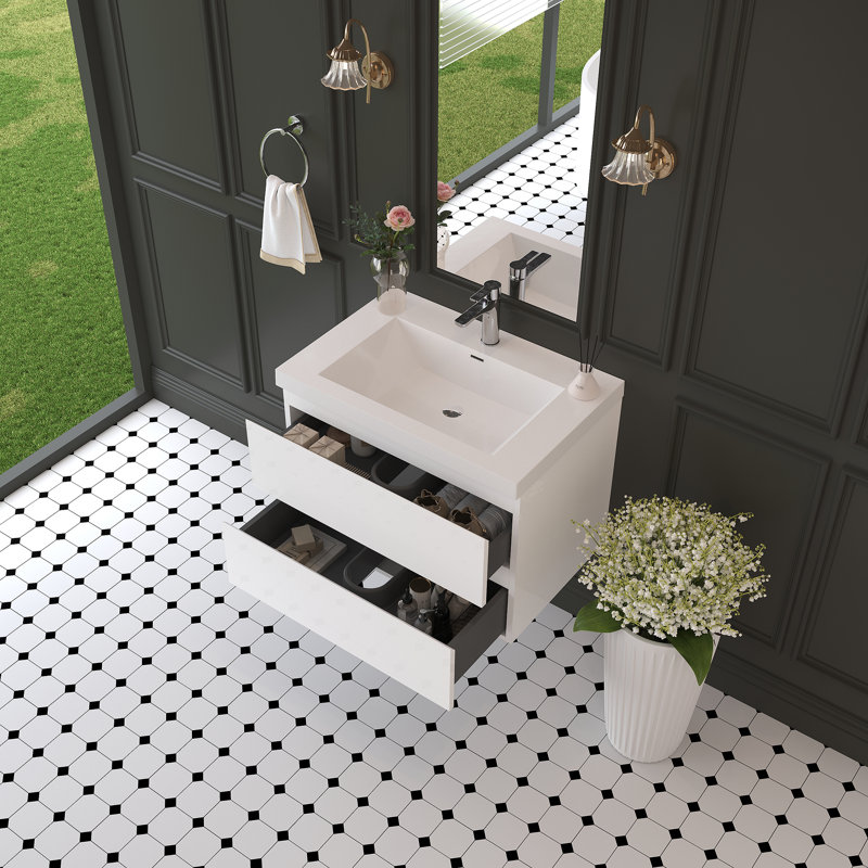 Meuble-lavabo flottant 30 po avec lavabo, rangement mural moderne pour salle de bain, White