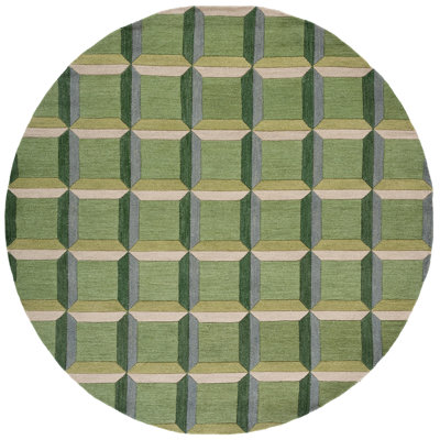 Giedre Green Beige Hand-Tufted Wool Rug