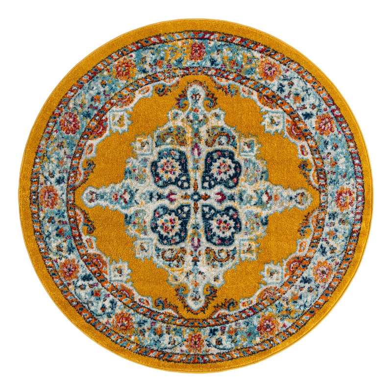 Tapis oriental jaune Armgard, Rond 5 pi