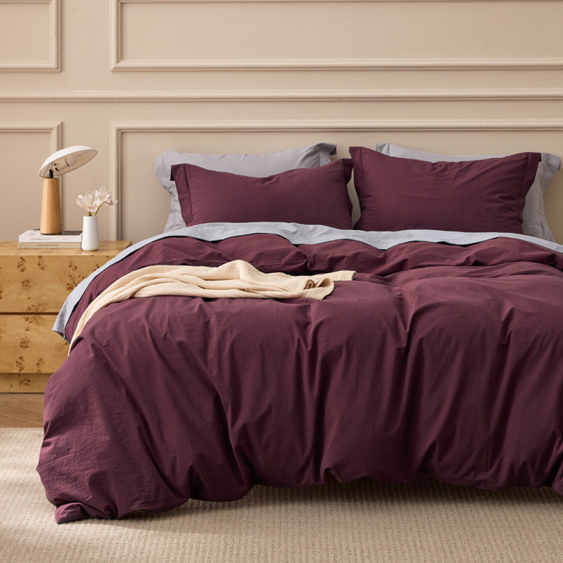 Bedsure 100% Washed Cotton Duvet Cover Set, King Duvet Cover + 2 Shams(20"*36"), Burnt Orange