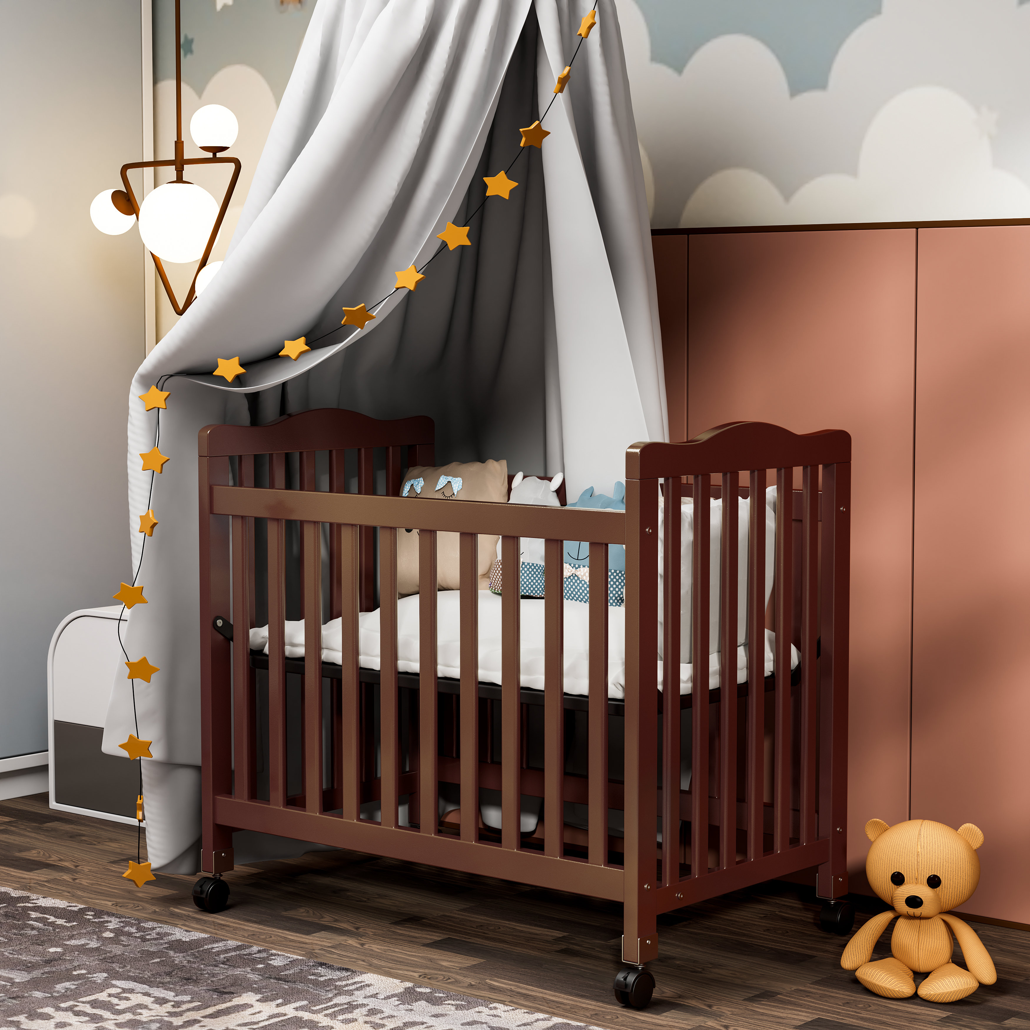 Harriet Bee Hinojosa Mini Crib With 3 Position Adjustable Mattress