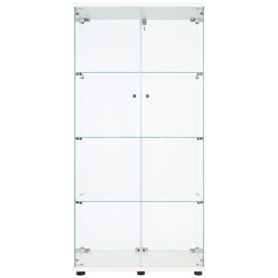 4-Shelf White Glass Cabinet With Lighting, 12 Color Variants, 66.04H X 32.5L 14.01W, 5Mm Tempered Glass, Strong Solid Wood Front Tall Display Case 4 Shelves - White, Adjustable Colors, Secure Lock