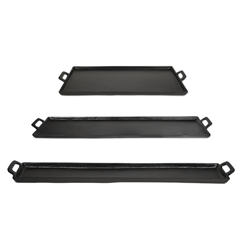 Black Alum. Tray With Handles, 2" H x 10" W x 34" D