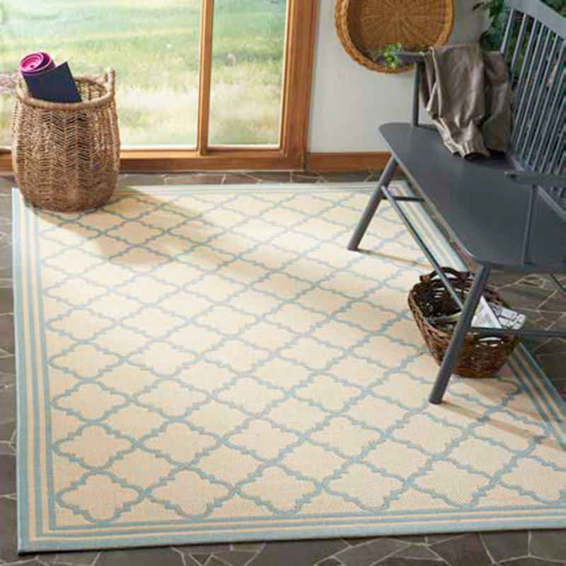 Tapis d'intérieur / extérieur à motif géométrique 100 pièces Ferrill Linden, Rectangle 8 pi x 10 pi