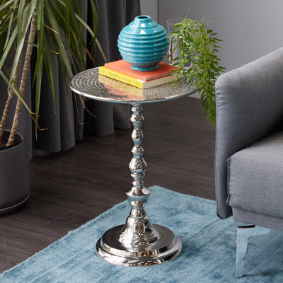 Aluminum Metal Side End Silver Accent Table