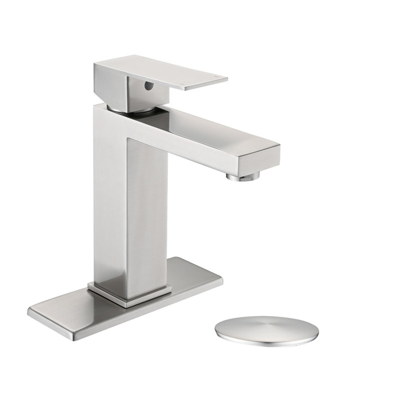 Bathroom Faucet Single Hole, Single Handle Stainless Steel Faucet For Bathroom Sink With Deckplate And Drain Assembly