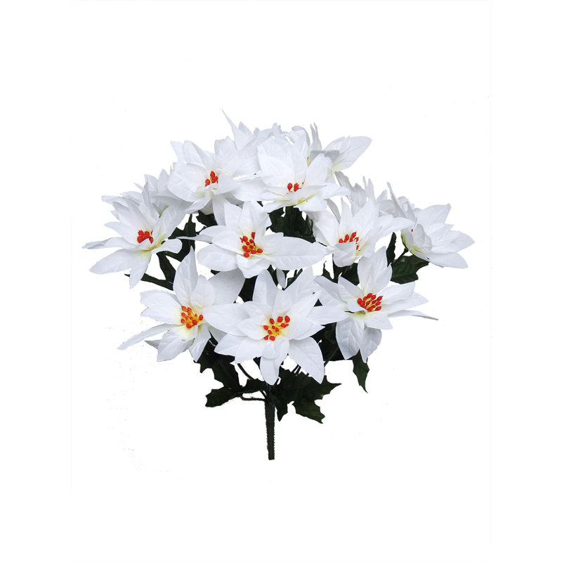 Bouquet de poinsettias blancs 18 ", fleurs artificielles imperméables, 14 tiges florales - 4 pièces