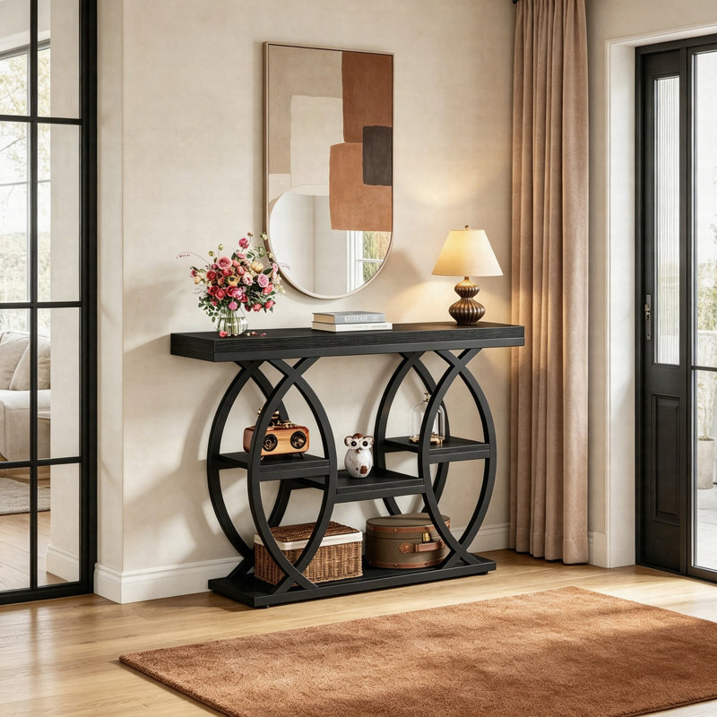 Console de 39 po avec tablettes de rangement, table de chevet étroite à 4 niveaux, table d'entrée industrielle pour petits espaces