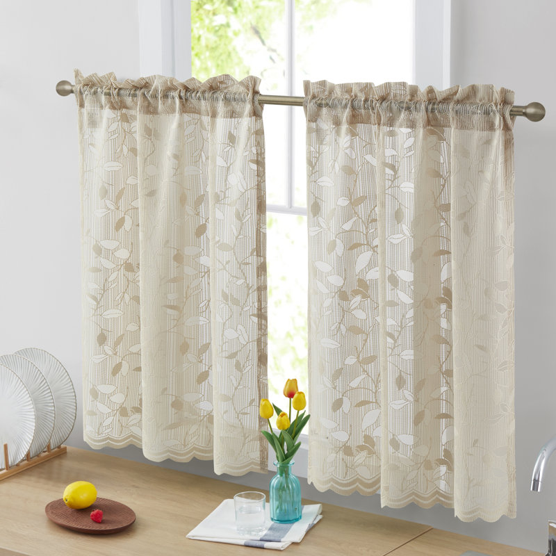 Geake Floral Cafe Tiers 60" Kitchen Curtain, Linen Taupe