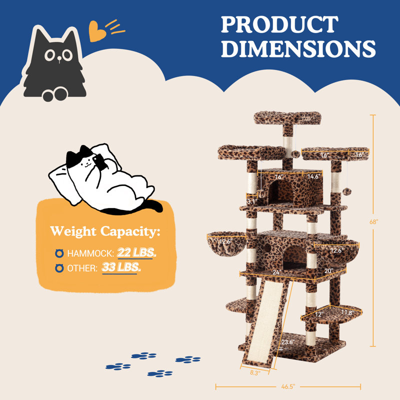 68" H Multi-Level Cat Tree, Brown