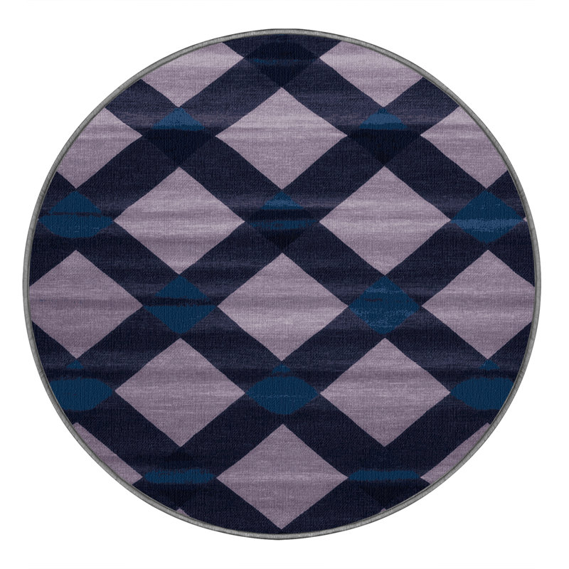 Machine Washable Checkered Pink Area Rug, Round 3'