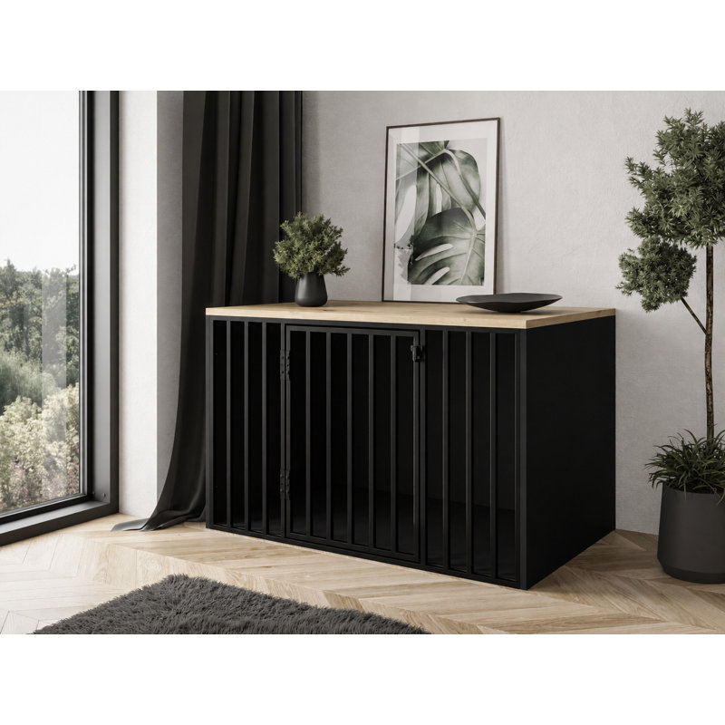 Pet Furniture Style Crate with 1 Door, 120x75x80 cm, black / artisan oak