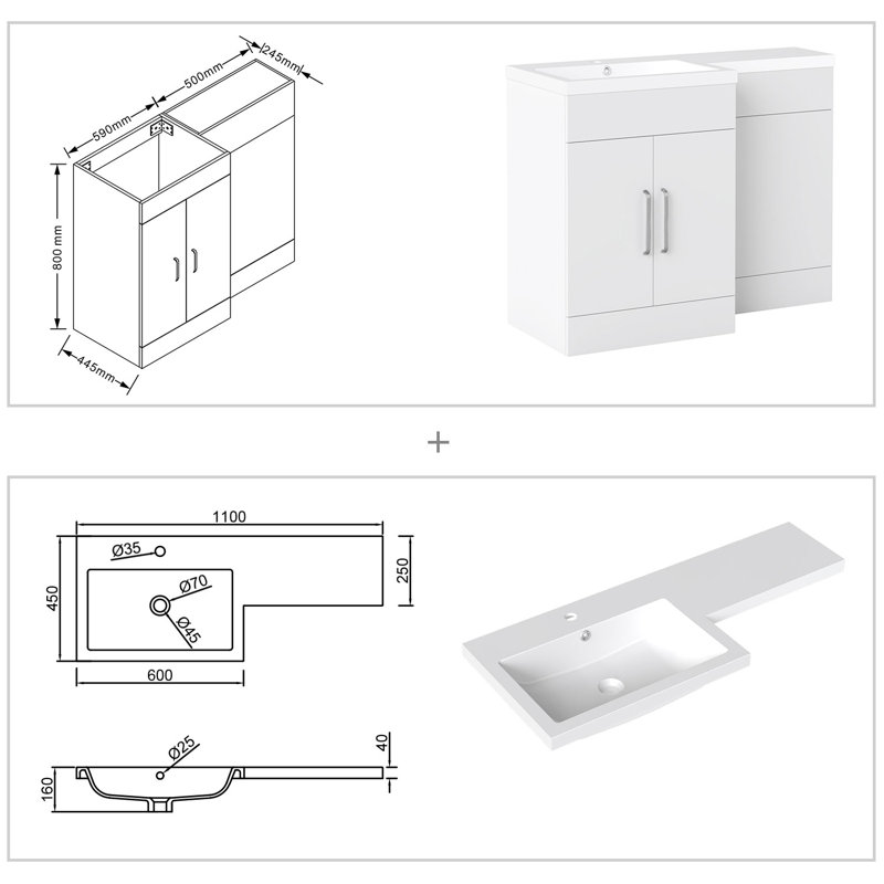 Single Bathroom Vanity with Integrated Resin Basin, 900mm