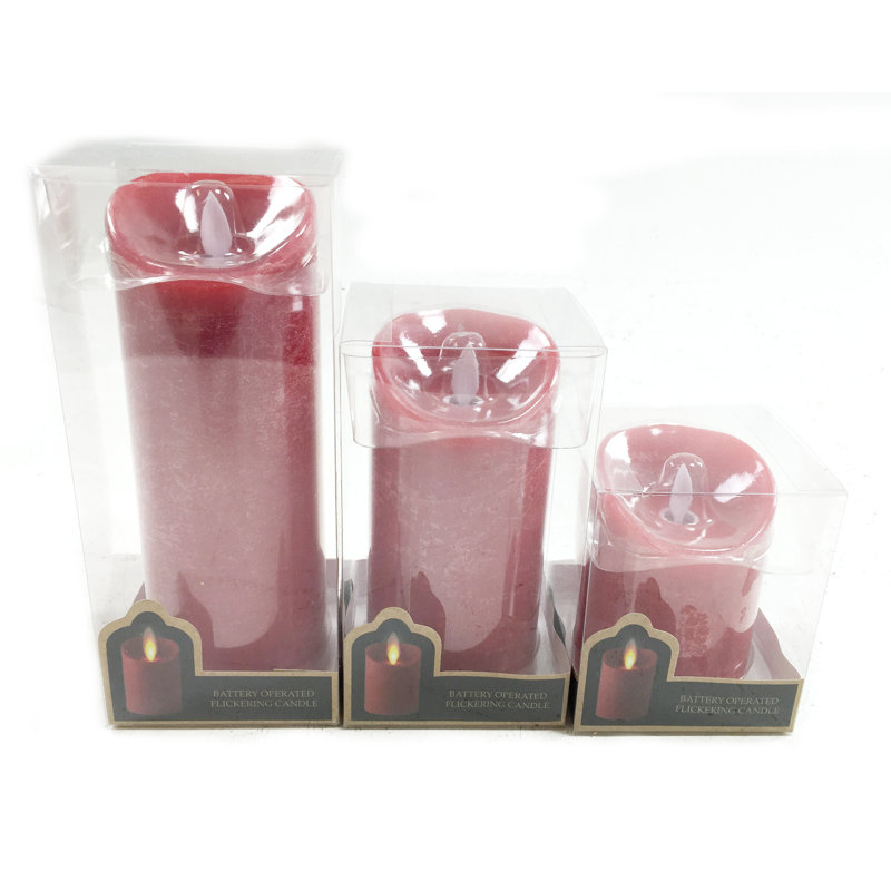 Unscented Flameless Pillar Candle, 15cm H x 7.5cm W x 7.5cm D, Red