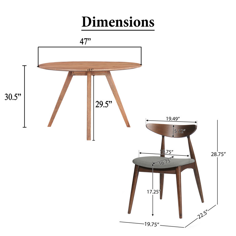 Ensemble de table de salle à manger Kios 5 pièces, pieds évasés, dossier courbé, brun