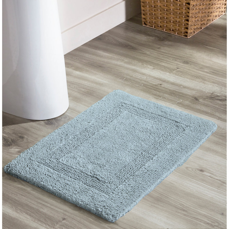 Rozanne Reversible Cotton Bath Rug, Blue, 17" x 24" Rectangle