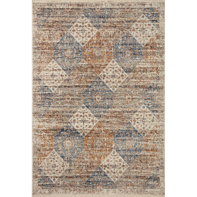 Tapis oriental ivoire en polyester tissé à la machine Sorrento, Rond 9 pi 6 po