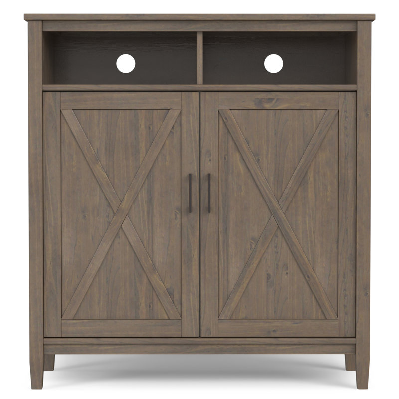 Armoire de rangement moyenne en bois massif à 2 tablettes avec 2 casiers ouverts Ela