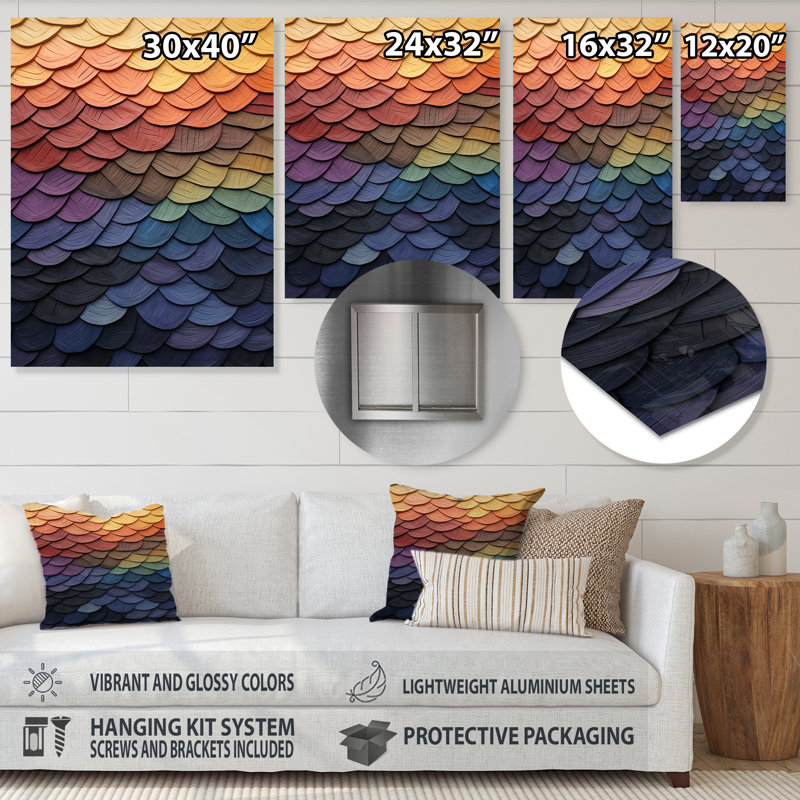 Plumes géométriques colorées - Art mural géométrique en métal, H 40 po x l 30 po x P 1,5 po