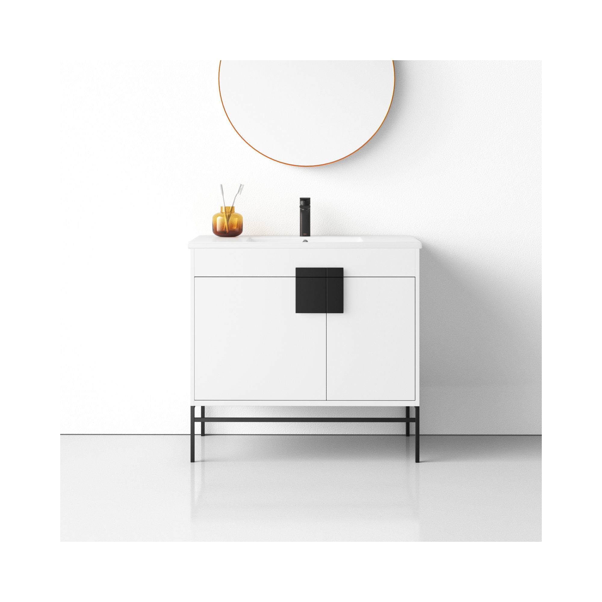 Maisie 36'' Single Bathroom Vanity, Black Matte, White