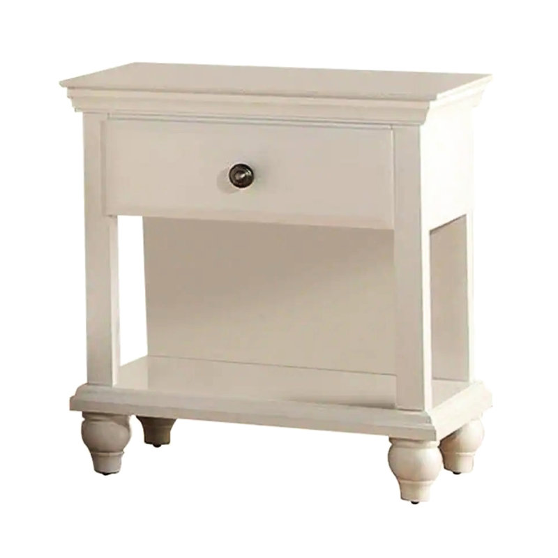 Modern Bedroom Side Shelf With 1 Nightstand In White Finish - Poplar Wood And Bedside Table Open