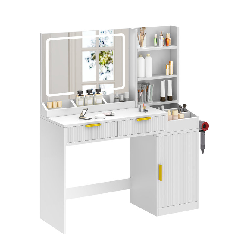  Coiffeuse 45,5 "avec miroir et lumières, Blanc