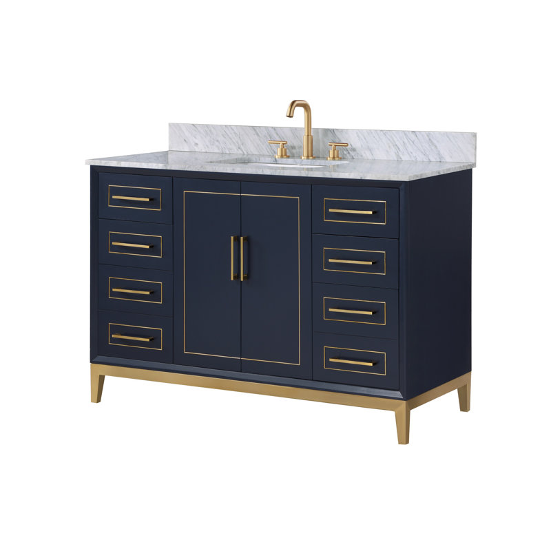 Ensemble de meuble-lavabo simple 48 po Gracie, Marbre de Carrare, Bleu pacifique