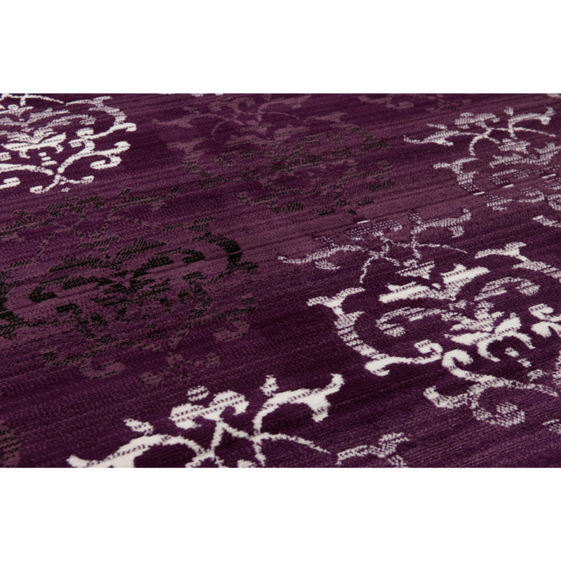 Tapis ikat lilas/prune area Rosanna, 2 pi 3 po x 7 pi 2 po