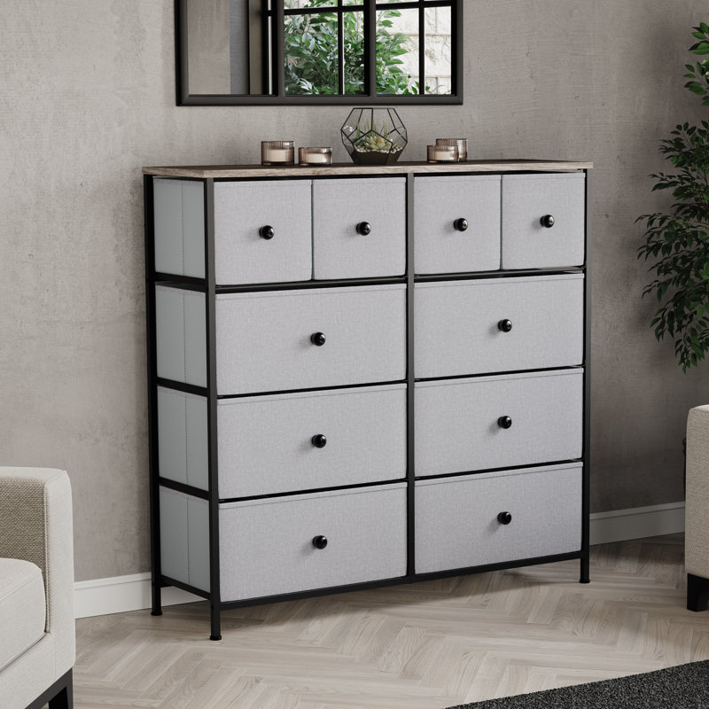 Chorley 10 Drawer Fabric Drawer Chest UKFR Certified, Beige/Grey