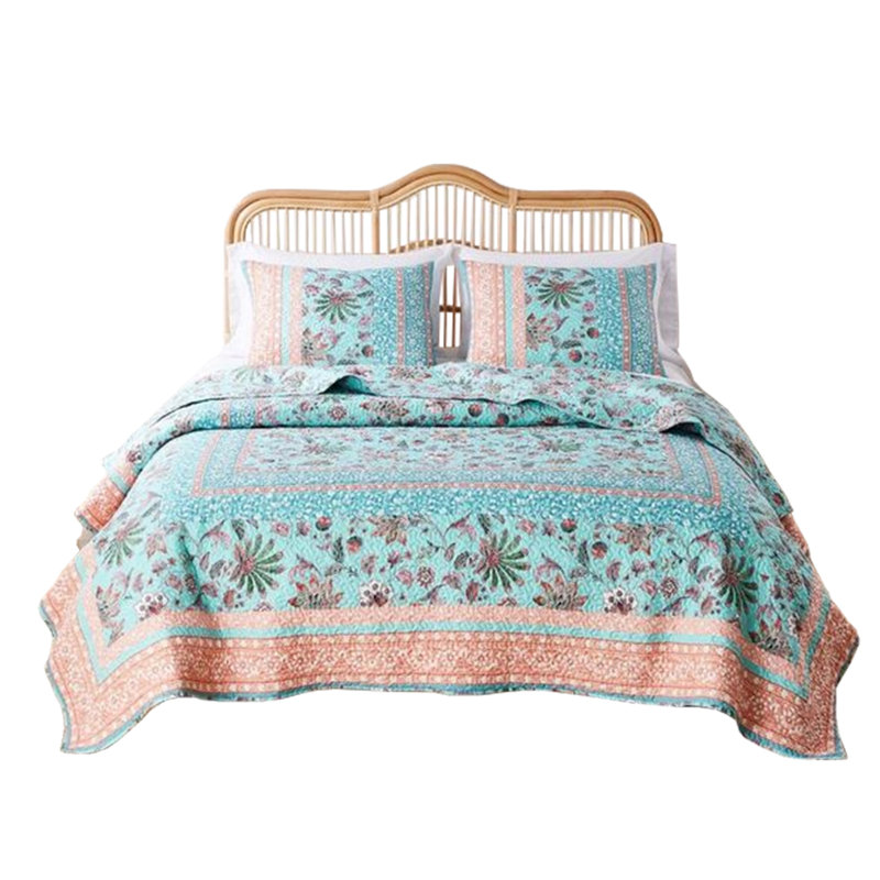 Audrey Reversible Quilt Set, Queen Quilt + 2 Standard Shams, Turquoise/Millennial Pink