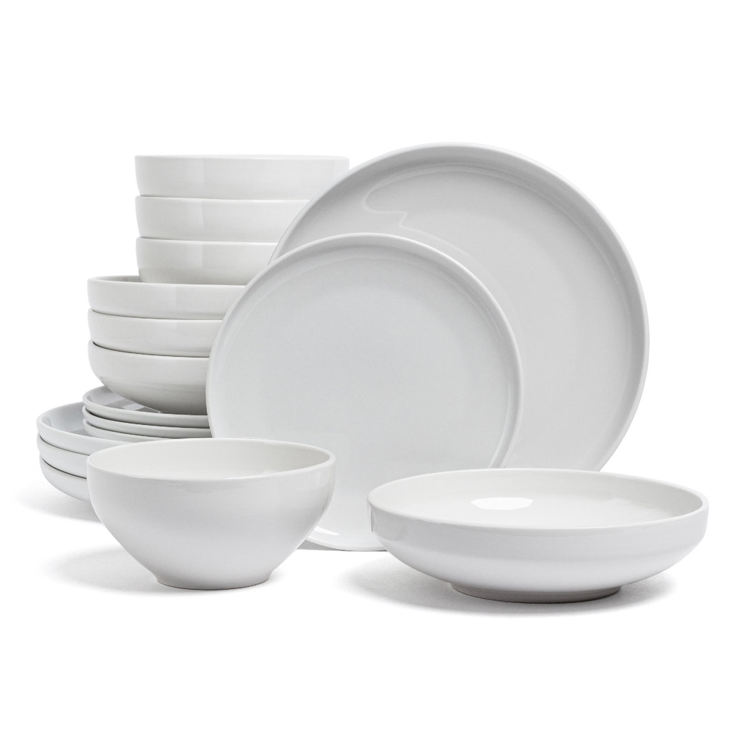 over&back Coupe 16-Piece Glossy White Hand-Finished Porcelain Dinnerware Set (Set of 4) over&back